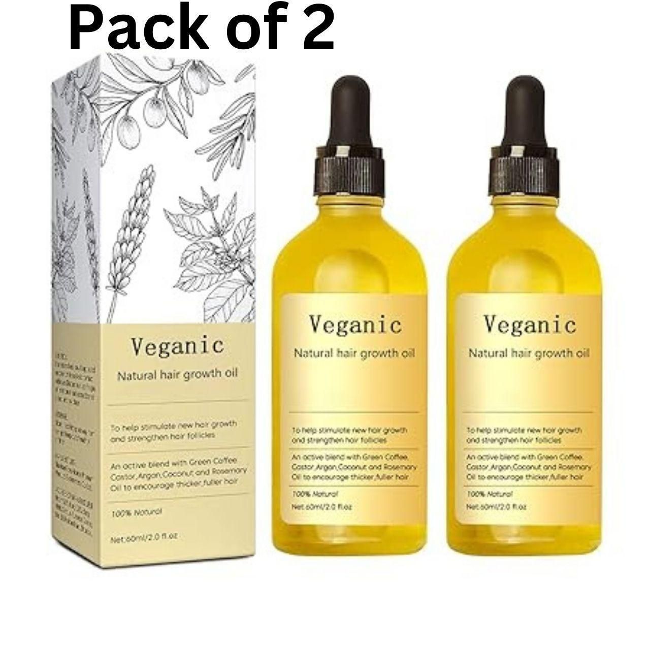 Veganic Hair Growth Elixir - 60ml | Castor Oil & Rosemary for Thicker Hair(60ml Pack of 2) 120ml